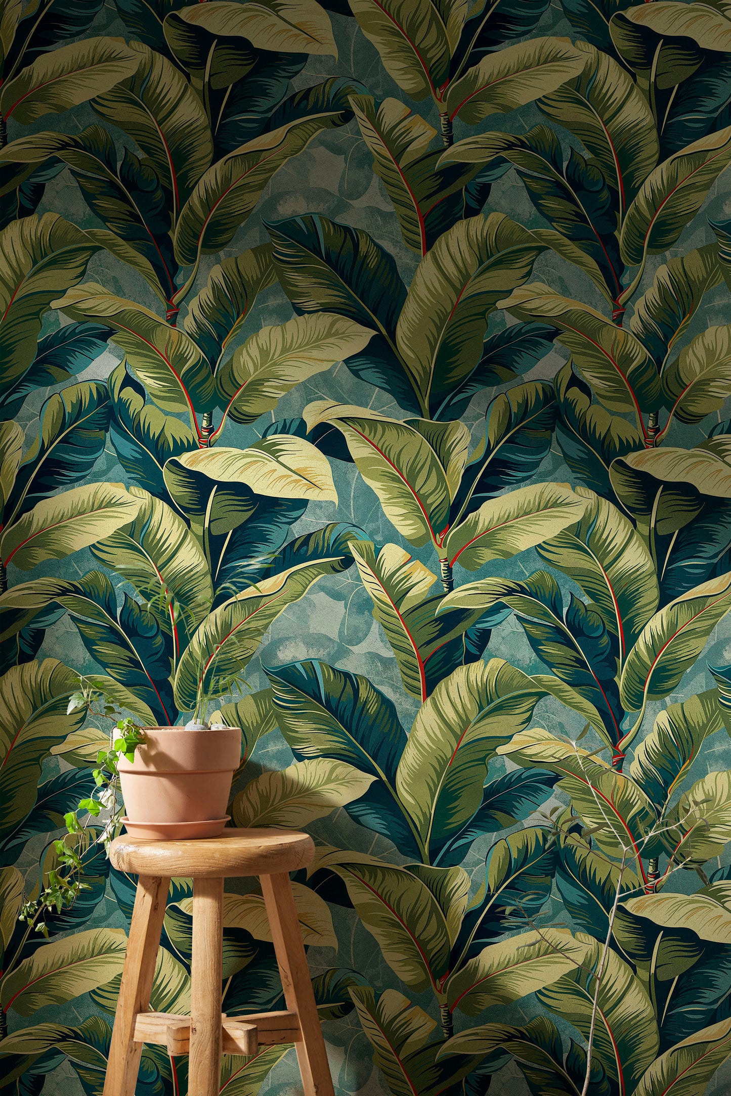 Banana Leaves Peel-and-Stick Wall Mural, Rainforest Leaf Wallpaper, Banana Leaf Wallpaper, Palm Leaf Removable Mural Wallpaper, Garden Wallpaper