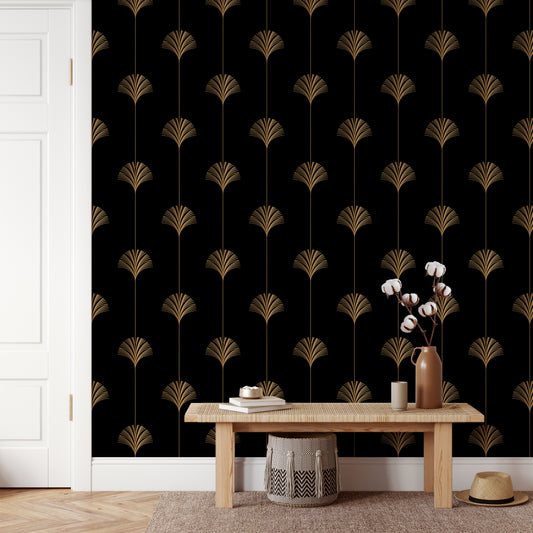 Black and Gold Art Deco Wallpaper, Luxury Wall Mural Removable, Arches Peel and Stick Wallpaper, Traditional Mural