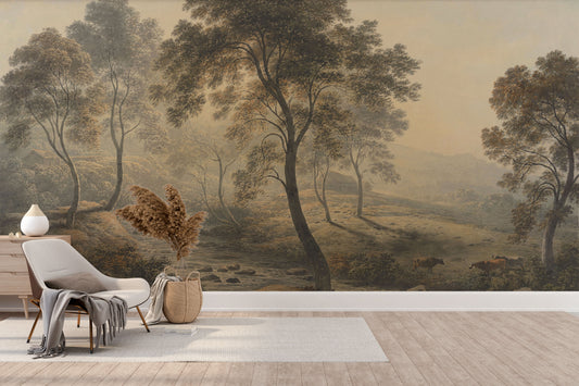 Dawn in the Valley Wall Mural, Scenic Wallpaper Removeable, Wallpapered, Landscape, Mural