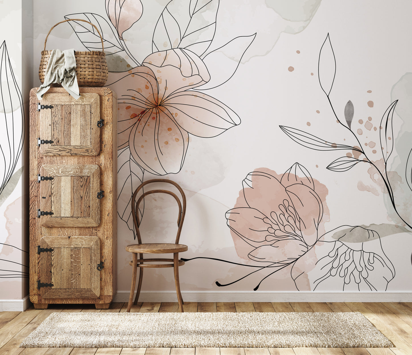 Eucalyptus Leaf Wall Mural, Abstract Leaves Peel-and-Stick Wallpaper, Boho Wall Papered, Minimalist Mural, Wall Covering