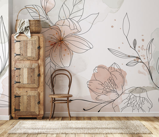 Eucalyptus Leaf Wall Mural, Abstract Leaves Peel-and-Stick Wallpaper, Boho Wall Papered, Minimalist Mural, Wall Covering