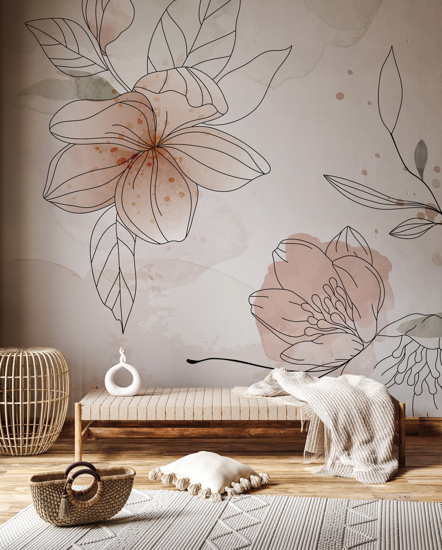 Eucalyptus Leaf Wall Mural, Abstract Leaves Peel-and-Stick Wallpaper, Boho Wall Papered, Minimalist Mural, Wall Covering